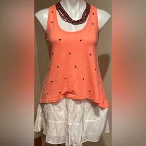 CHARLOTTE RUSSE Florescent Orange  Sleeveless Top with Copper Spike Accents Sz M